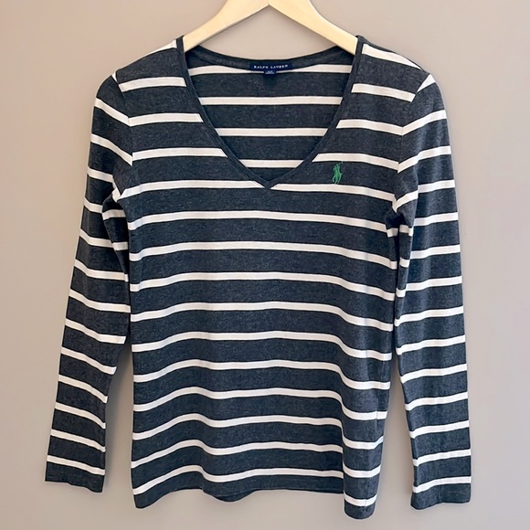 RALPH LAUREN BLUE LABEL Long Sleeve Tee with Green Stitched Logo Size‎ Small - Picture 1 of 11